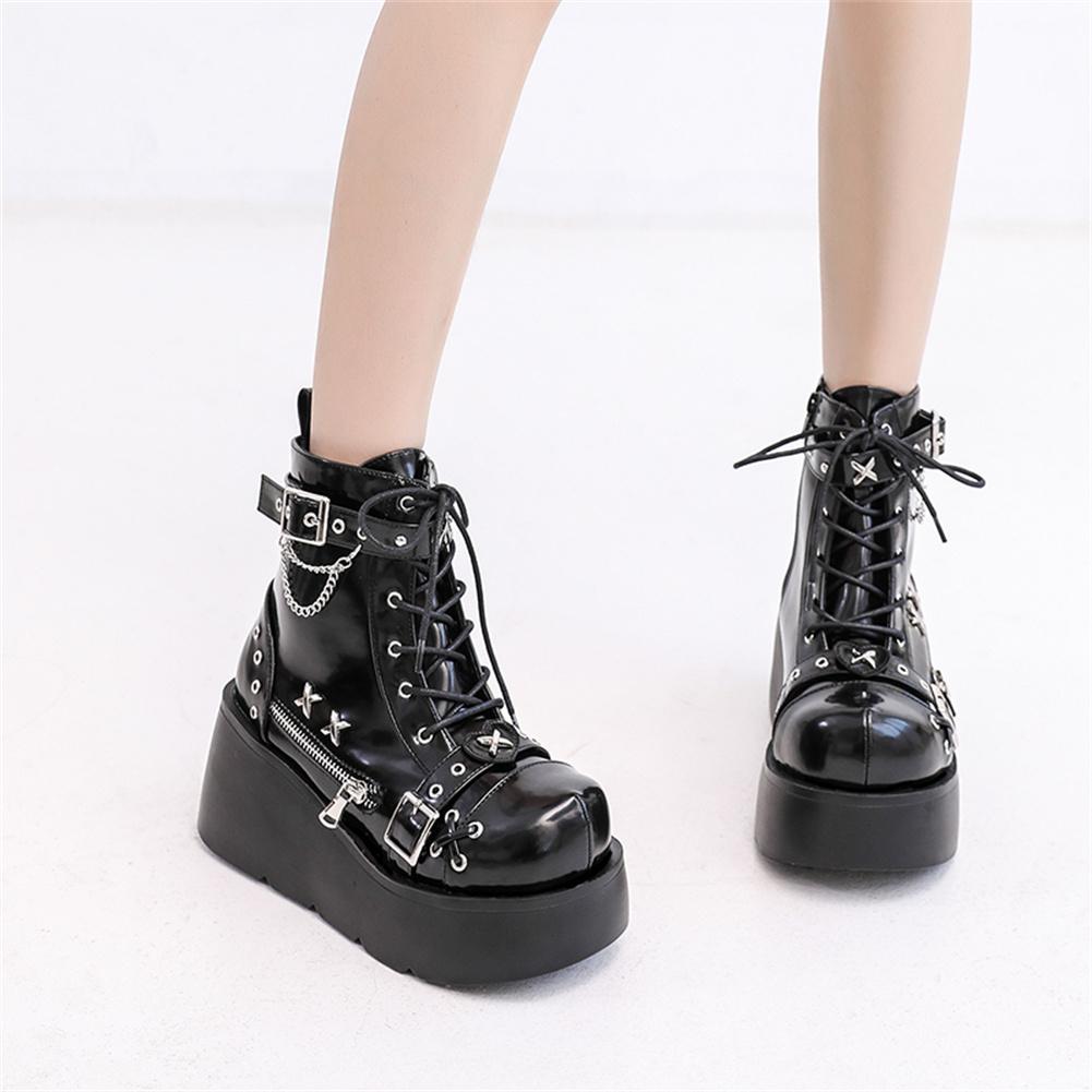Fashion Brand New Ladies Goth Platform Ankle Boots Fashion Buckle Zip Rivet Punk Wedges High Heels Womens Boots Party Street Woman Shoes
