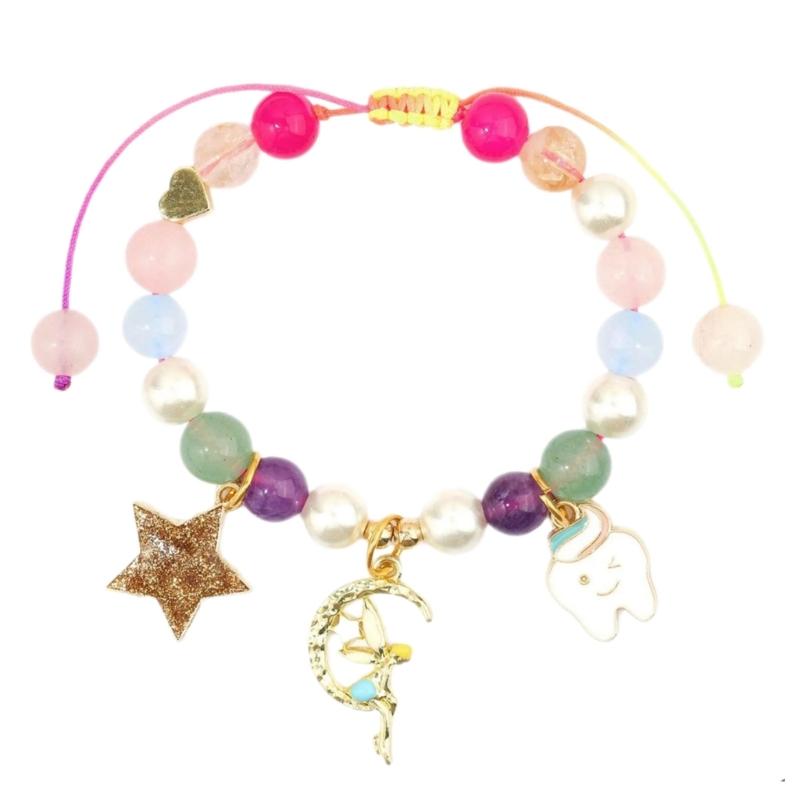 Lightweight Adjustable Chain Bracelet With Sparkling Star Elf Charm Faux Pearls Design For Casual Party Occasions