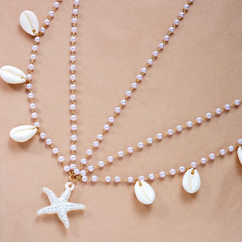 Bohemian Imitation Pearl Anklet Ocean Style Shell Anklet New Starfish Pendant Anklet  Summer