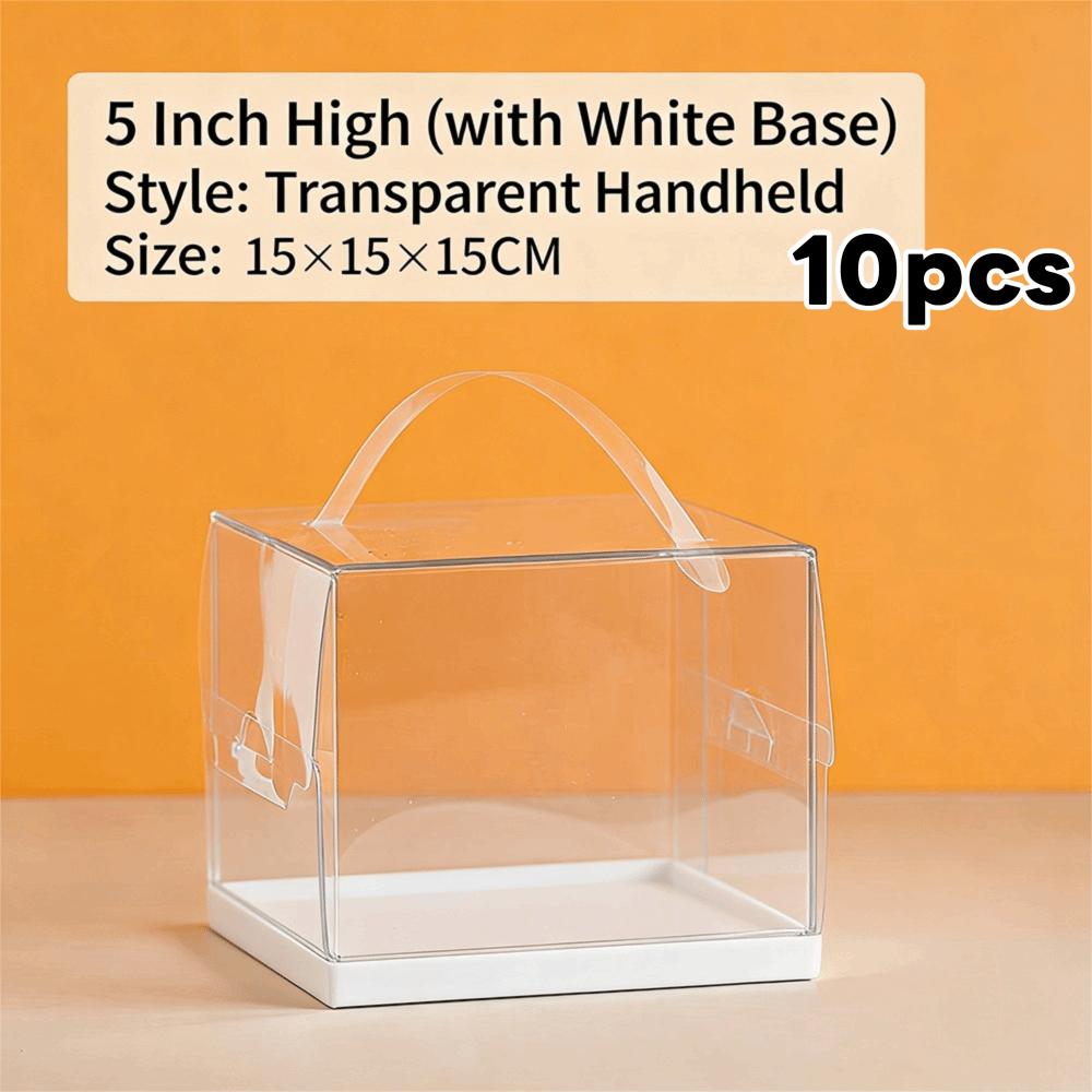 10Pcs Transparent Handheld Cake Box Clear Plastic Portable Birthday Cake Gift Box Baking Cupcake Box Birthday Party