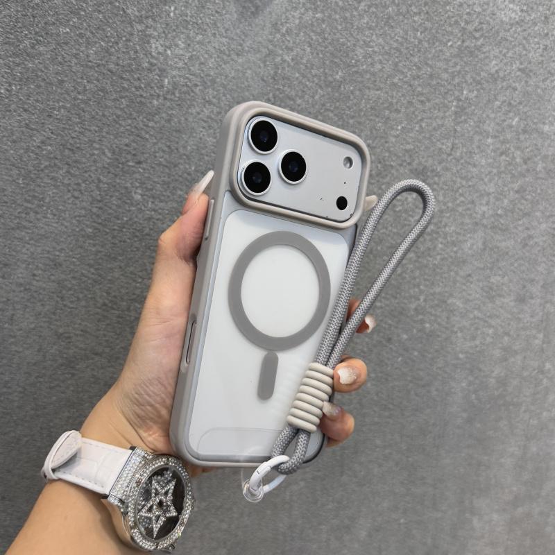 Luxury Transparent Shockproof Phone Case with Lanyard for Iphone 17 16 15 14 13 Pro Max Magnetic Wireless Charging Protect Cover