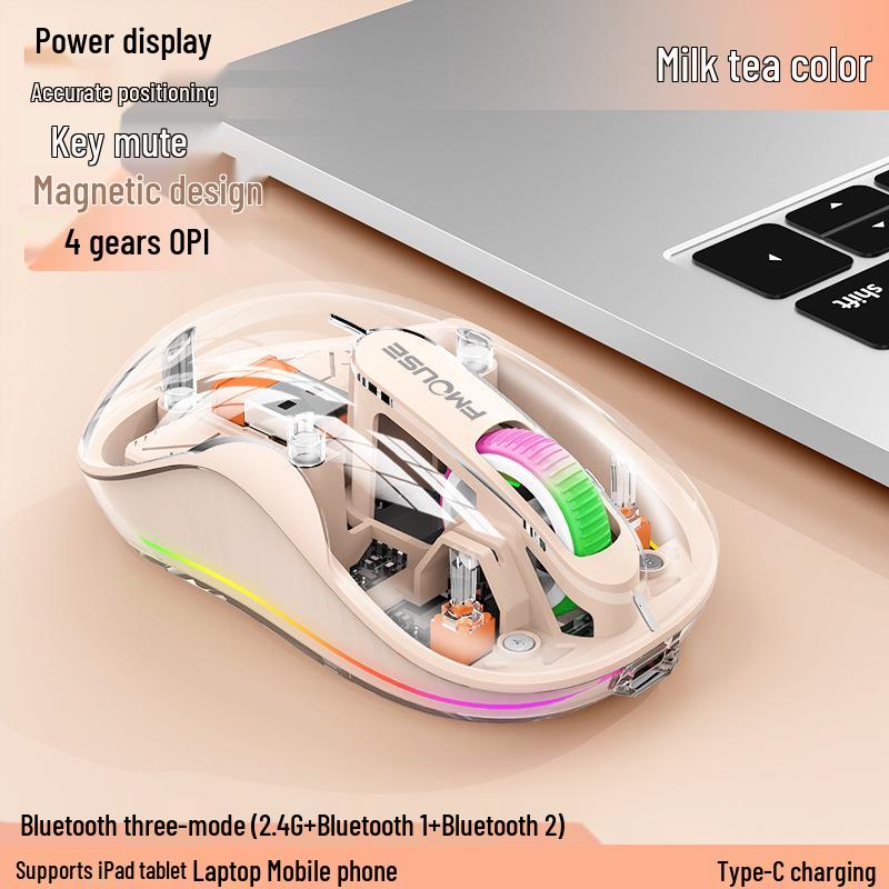 Bobcat Silent Bluetooth Mouse - Transparent, Wireless, 3 Modes, TYPE-C Charging, Universal Compatibility