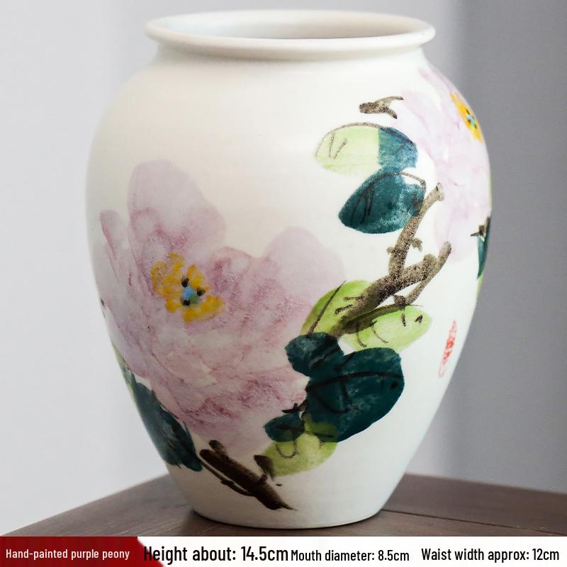 Hand-painted Peony Ceramic Vase for Hydroponic Flower Arrangement