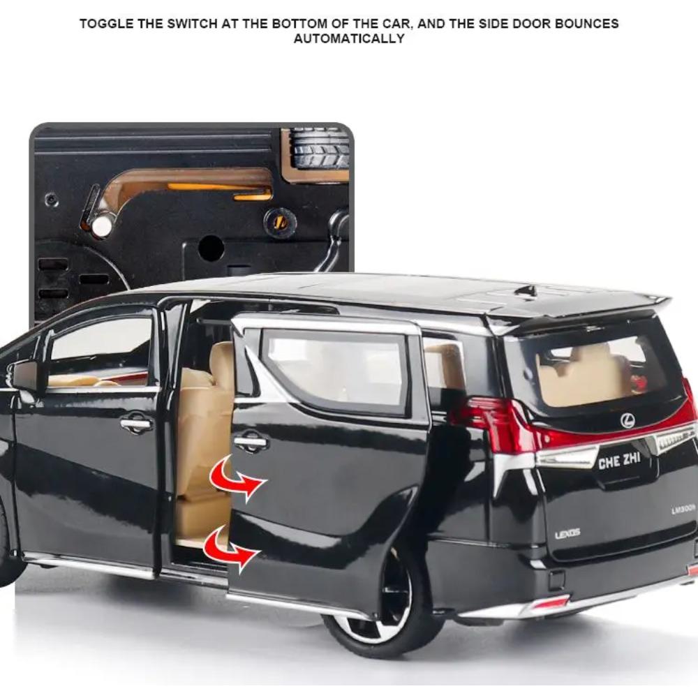1/24 Lexus LM300H MPV Van Diecast Toy Car Model Miniature Pull Back Sound & Light Doors Openable Collection Gift for Boy Kid