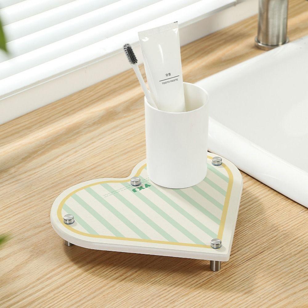 

Water-absorbent Bathroom Storage Rack Heart Pattern Electric Toothbrush Storage Rack Vanity зелений
