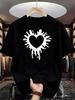 Unisex White Crew Neck Tee Drip Ink Heart Shape Pattern Print Loose Oversized Short Sleeve Unisexs Streetwear Summer Casual Basic Top