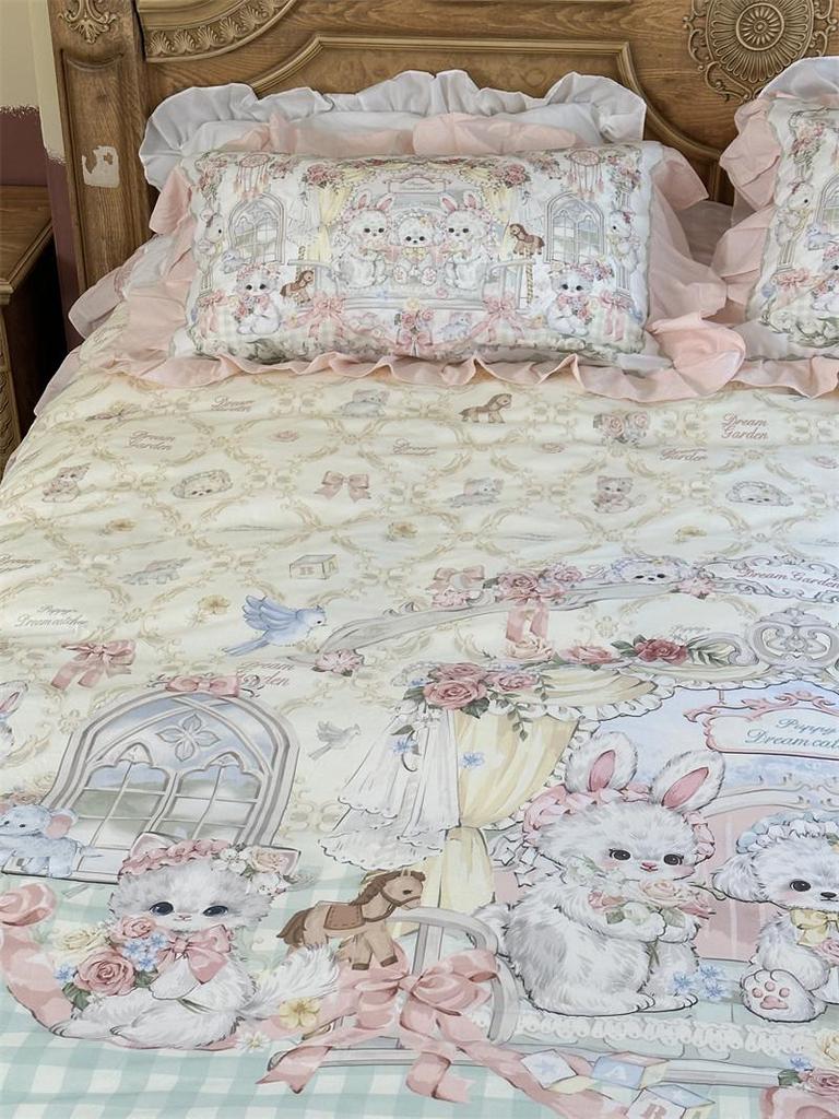 Cute Cartoon Lolita Pure Cotton Bedsheet and Duvet Cover Set – All-Cotton, Four-Piece Set