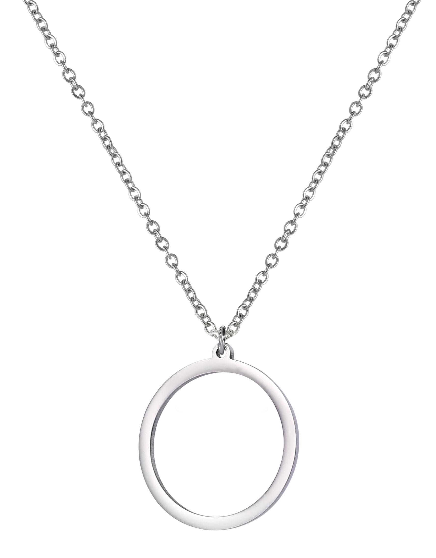 Teamer Double Bead Chain Hollow Circle Pendant Necklace For Women Gold Color Popular Simple Stainless Steel Necklaces Jewelry