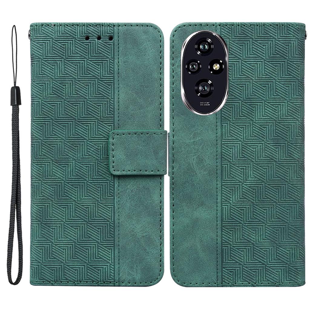 For Honor 200 5G Leather Case Geometry Imprint Wallet Phone Cover with Strap