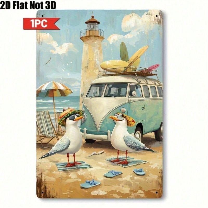Vintage Coastal Metal Wall Art Seagull Lighthouse Beach Sign Nautical Home Decor