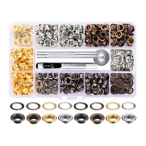 5mm Double-Sided Eyelets, Hole Punching Tool Kit for Leathercraft, 400 Pairs In 4 Colors, Round Shape, for Crafting, Fabric, and Leathercraft DIY Part