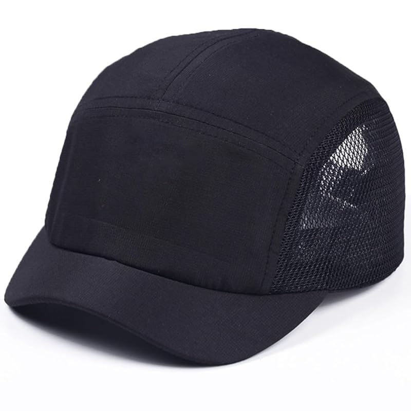 

[Laquest] short brim mesh cap men s side mesh jet cap 5 panels lightweight quick drying hat (Black, brim 3.0cm)