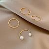 4 Pcs/Set Women Ring Set Different Shape Irregular Faux Pearl Polished Smooth Open Adjustable Stainless Solid Color Punk Metal