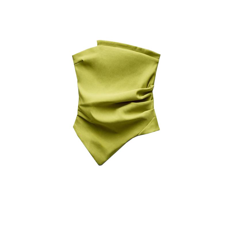 

Spring New Women s Clothing Asymmetric off-Shoulder Design Ruched Decoration Tube Top Tops 0085320 0085800 Sour Orange M