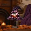 Stained Glass Bedside Lamp Witch Hat Lamp, Handcrafted Retro Resin USB Powered Gothic Table Wizard Hats Night Light, Halloween Home Decor Accent Lamps