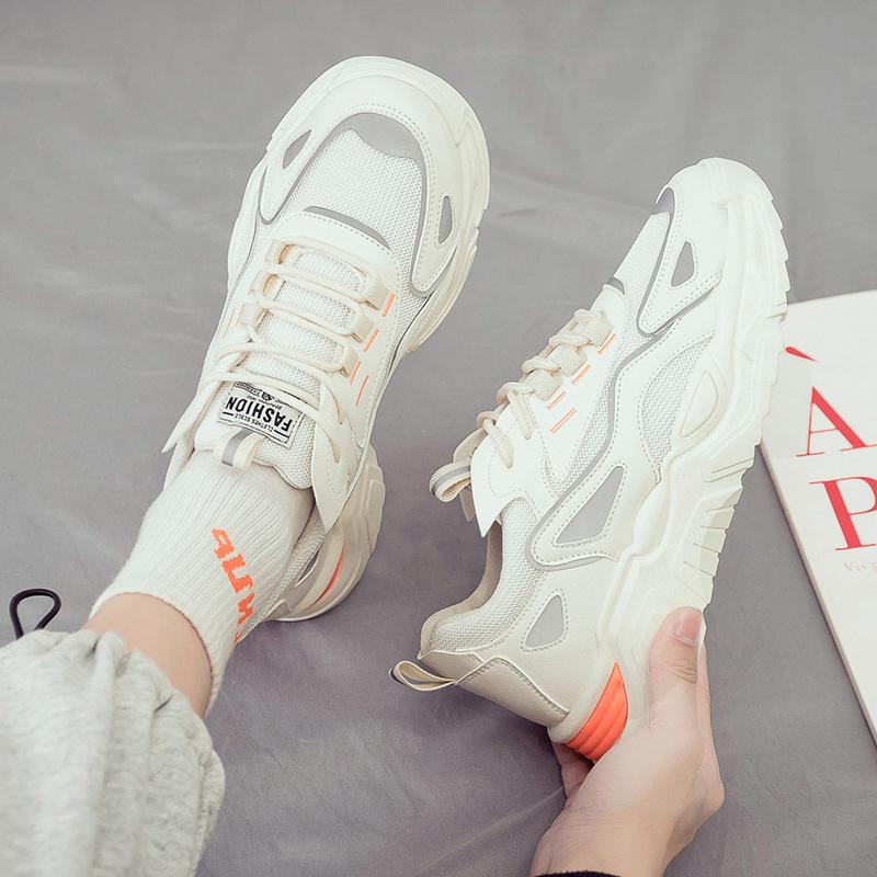 2025 Spring New Leisure Sports Dad Trendy Shoes Trendy Breathable Men's Shoes Versatile Height Increase Small White Board Shoes Net Shoes