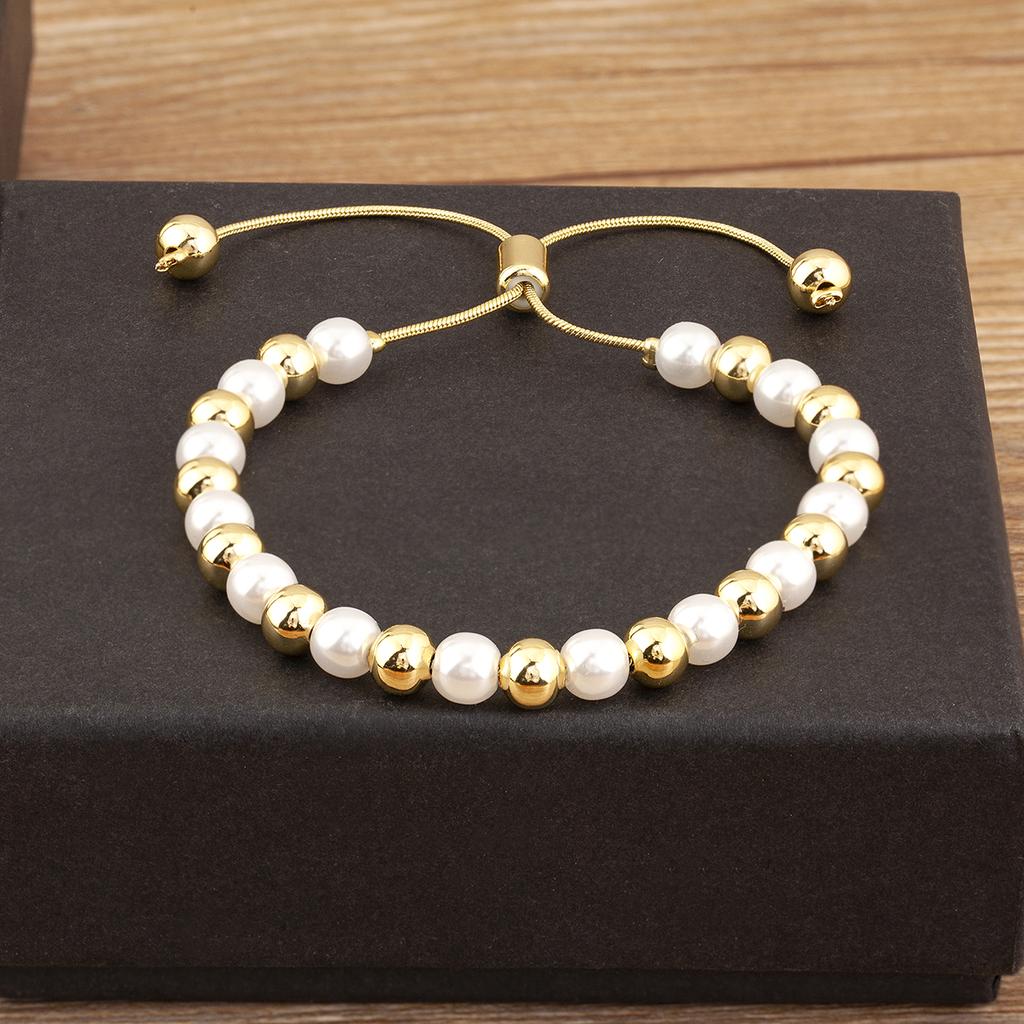 Nidin Classic New Design Copper Pearl Beads Chain Bracelet For Women Girl Fashion Handmade Adjustable Jewelry Accessories Gifts
