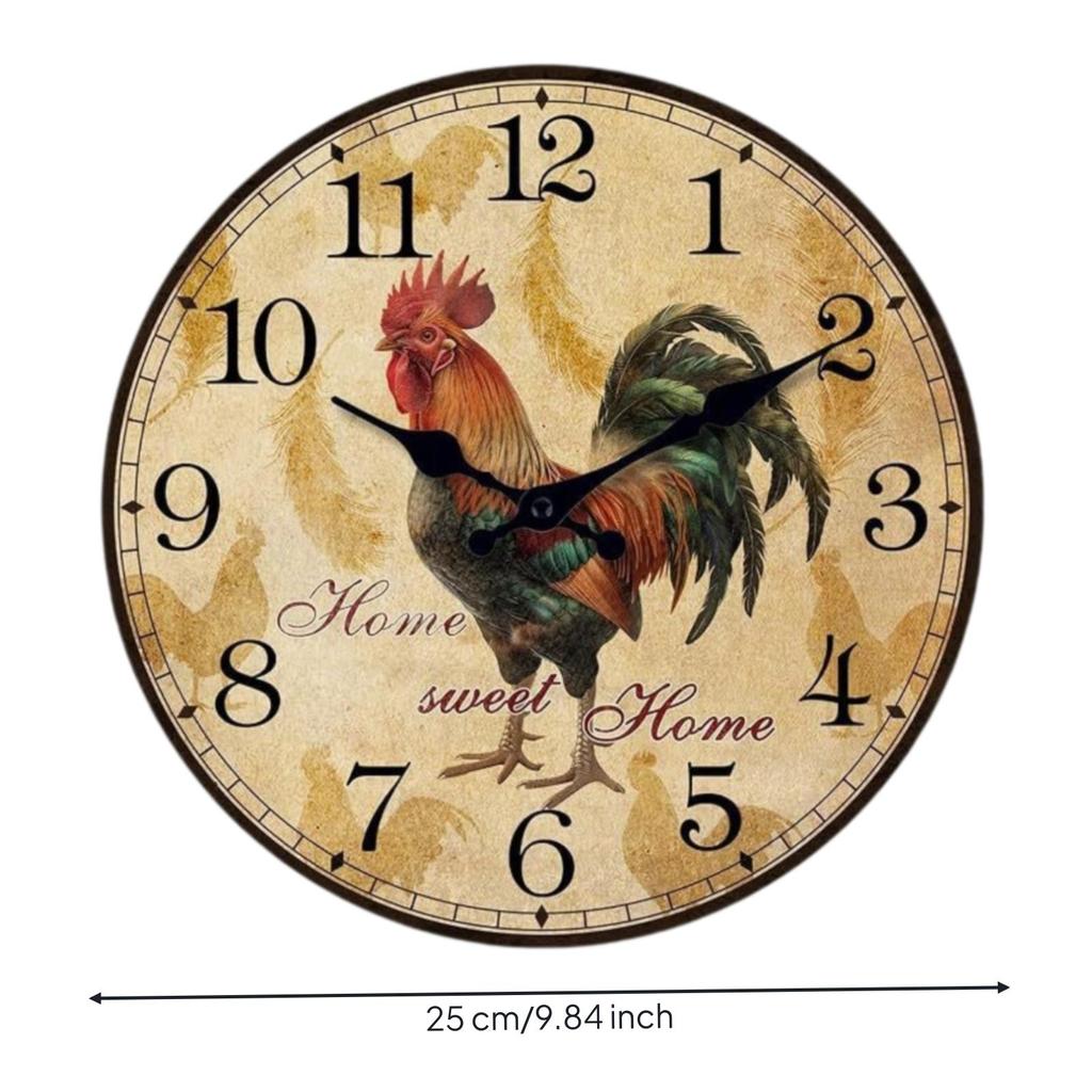 Decorative Wall Clock with Cockerel Illustration Accurate Time for Kitchen