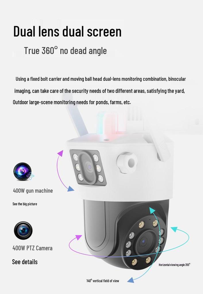 4G Waterproof Outdoor Camera with Ultra Clear Binocular Dual Lens and Night Vision for Home Monitoring.