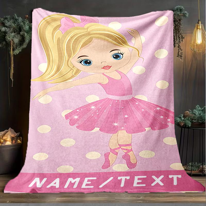 1PC Custom Name Ballerina Dreams Pink Outdooor Flannel Blankets Throw Blanket All-Season Throw Gift Bedspread for Couch, Bed, Camping Holiday Birthda