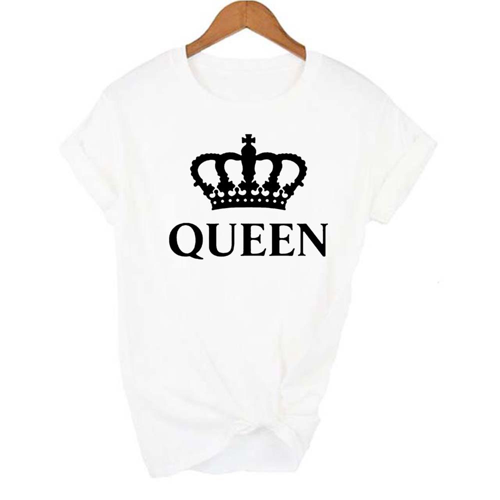King Queen Letter Crown Printed Black White T Shirts Summer Casual O Neck Short Sleeve Tees