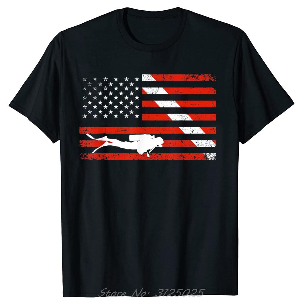 Funny Diver Down Dive Flag Scuba Diving American Flag Graphic Tshirt Unisex Clothing Tees Casual Tshirt Oversized Fitness T Shirt S