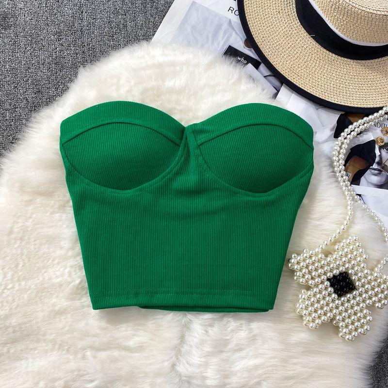 Pure Color Strapless Tube Top Vest Female Outwear Sexy Sexy Short Bare Midriff Slim Fit Thin Band Chest Pad Wipe Tops