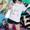 Japanese Y2k Subculture Cute T Shirt Off-shoulder White Short-sleeved Summer T-shirt Woman Cartoon Print Sweet Harajuku Tees