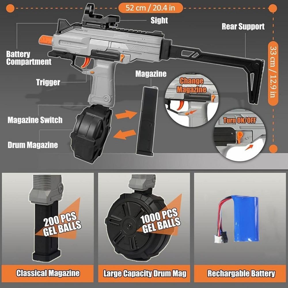 Pistol cu ​​gel de jucărie Pistol pentru copii cu pistol cu ​​glonț moale potrivit pentru 14 băieți și fete și adulți Joc în aer liber Jucărie cu pistol fals echipat cu baterie