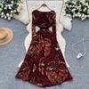 Chic sexy print mesh Ruched dress long sleeve Fairy Casual A-line autumn winter  Vestidos Women Party dress