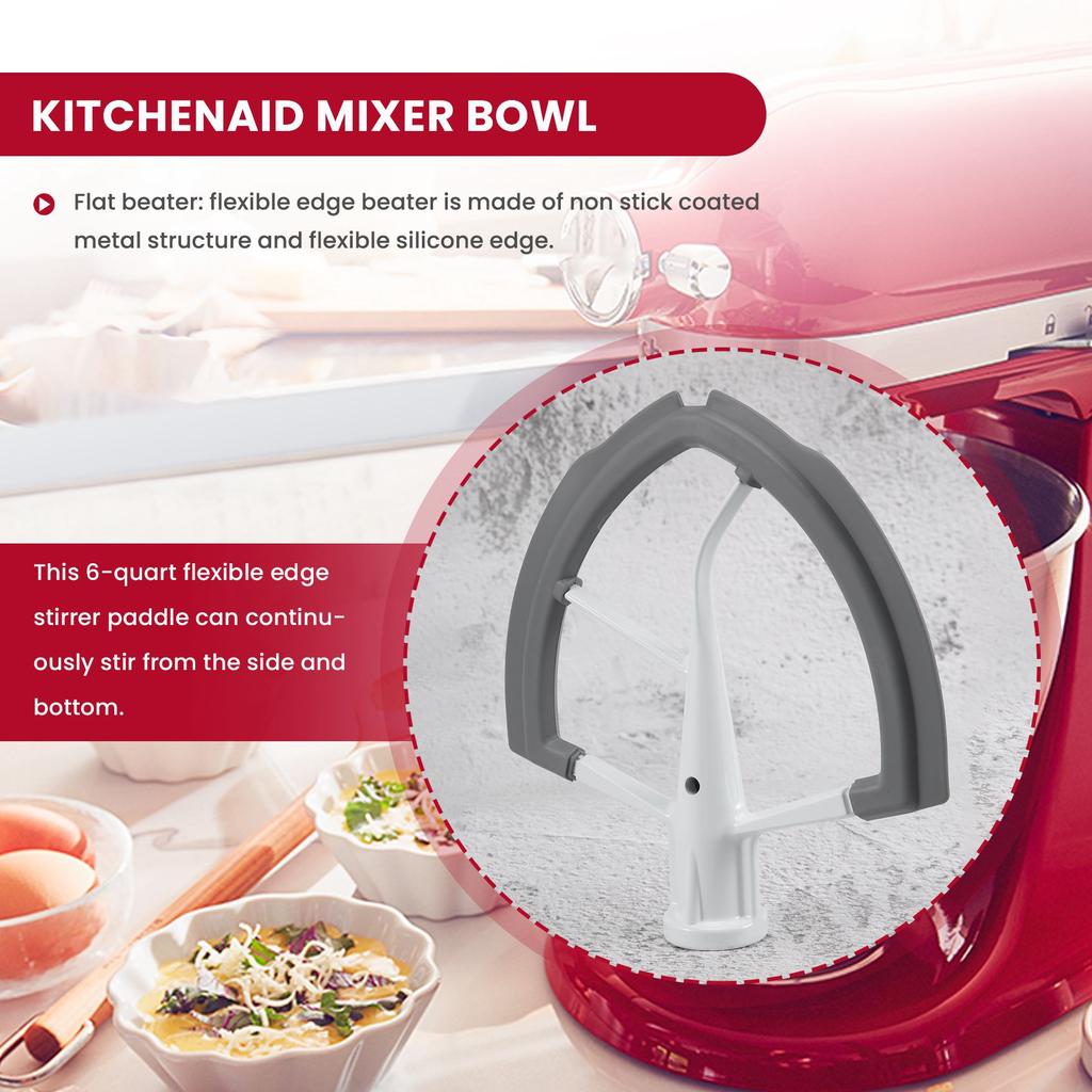 Frusta a bordo flessibile per accessori mixer Kitchen Aid, Ciotole per planetaria 6 Quarts con sollevamento ciotola, Accessori frusta a bordo piatto 6 QT