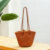 Genuine Leather Woven Bucket Bag Women Vintage French Style Shoulder Crossbody Tote In Coffee Brown Black White