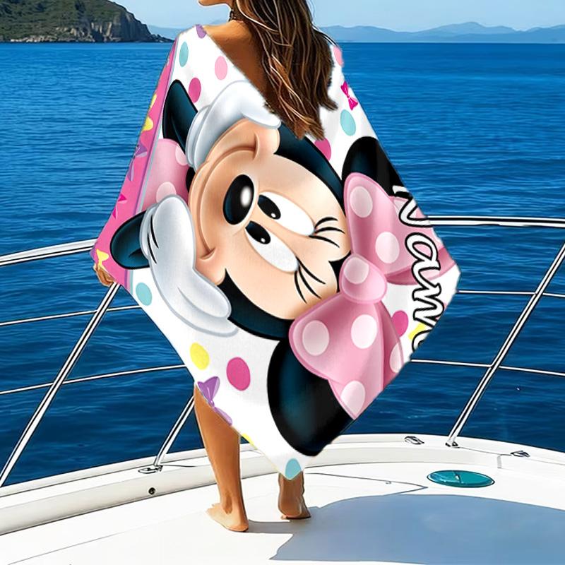 1pc Minnie12 Beach Towel with Custom Name, Beach/Swimming/Bath/Picnic/Camping Towel, Suitable for Seaside Beaches