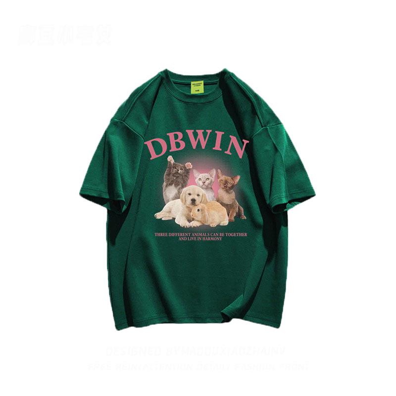 

Женская футболка свободного покроя серого цвета с коротким рукавом в стиле ретро в стиле Гонконга для лета XL (115-130 lbs) темно-зеленого