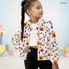 Girls Stand Collar Long Sleeve Cartoon Werewolf Moon Star Print White Jacket
