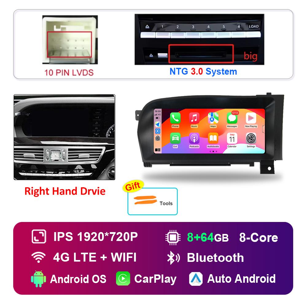 Android Car Radio Multimedia Player DSP Stereo 10.25 Inch Right Hand Drvie for Benz S W221 W216 2005 - 2013 NTG 3.0 3.5 System