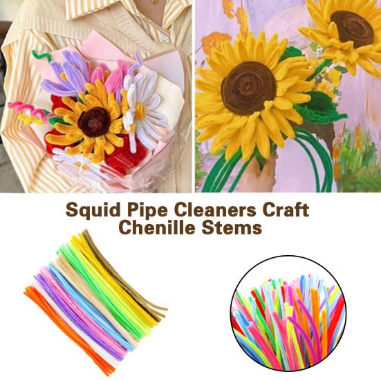 100Pcs Kids Pipe Cleaners Set Assorted Colors Long Fuzzy DIY Art Craft Flexible Preschool Education Children Chenille Stems Educational Toys Gift