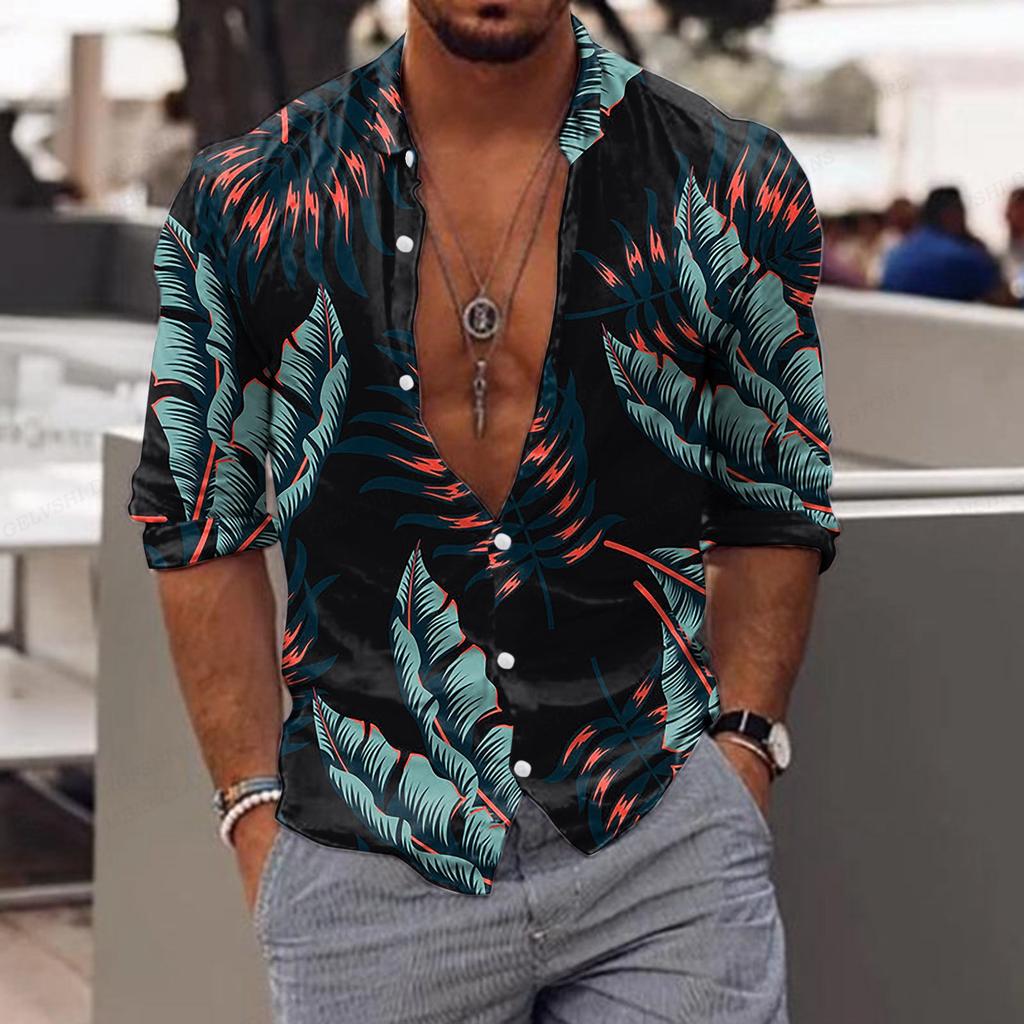 Herren Blumenhemd Tropic Leaf 3D-Druck Hemden Männer Mode Hawaiihemd Lässige Strand Kurzarm Bluse Herren Revershemd Junge