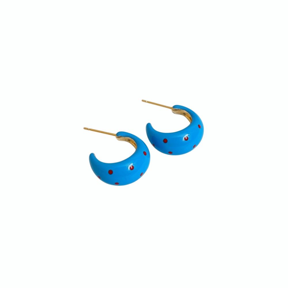 Elegant Red Blue Dot C-Shaped Hoop Earrings Alloy Circle Round Earring Solid Color Geometric Enamel Earrings Gift
