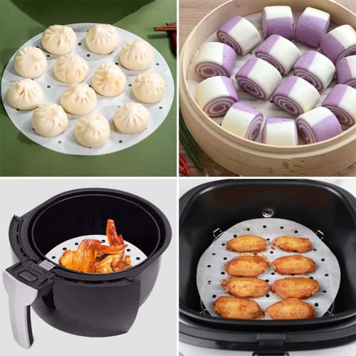 Fantasyon Steamer Sheets, Pack of 100, 18cm Diameter, for Chinese Steamers, Desserts, Dim Sum, and Steamers, Perforated Round Disposable Parchment Pap