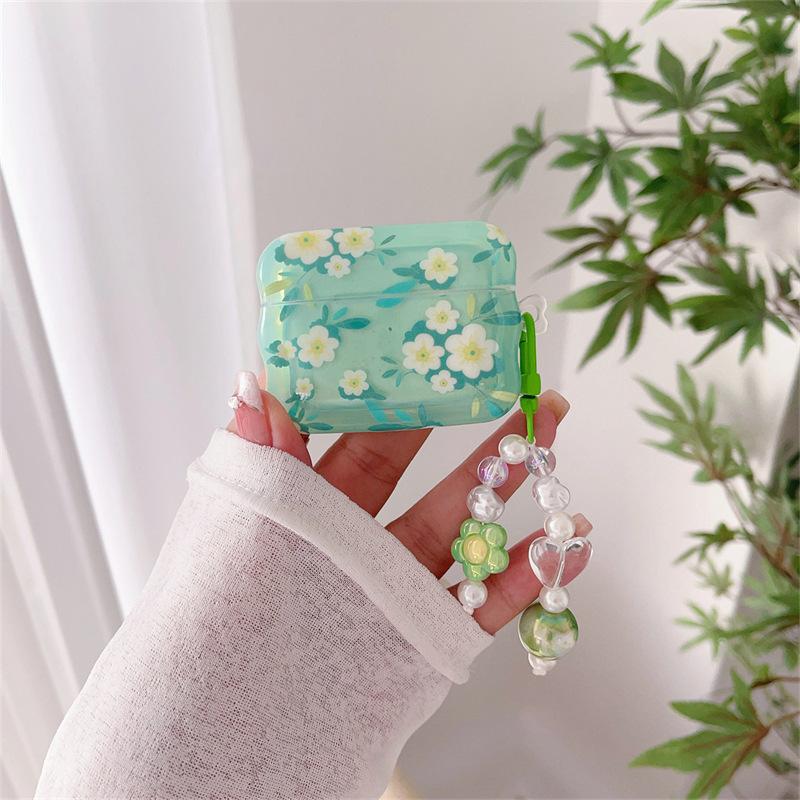 Creative Small Fresh Green Floral AirPods Pro Earphone Case for Apple Bluetooth 2-3 Generation Protective Case for Women