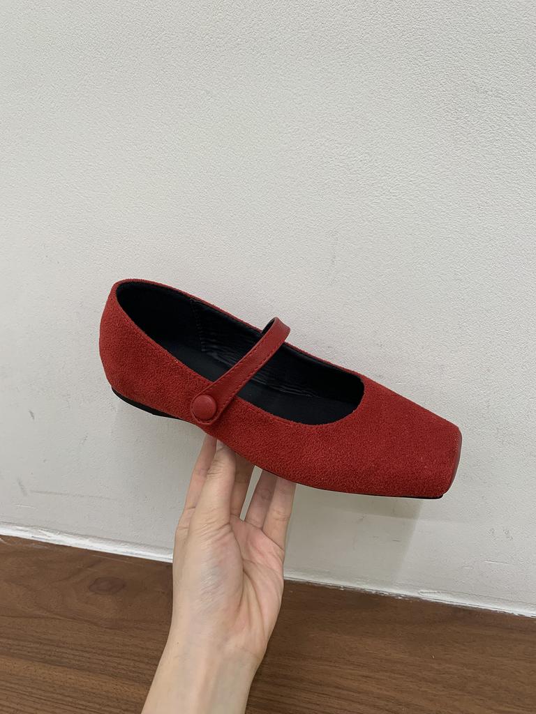 Jonmei for San retro suede word with shallow mouth Mary Jane female 2025 ballet little red shoes female