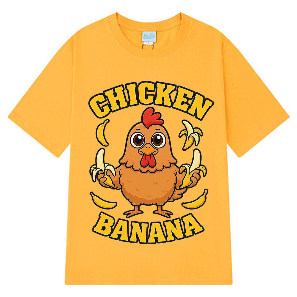 Cartoon Chicken Banana T-Shirt Cute and Funny Animal Mashup Meme Tee Summer Short-sleeved Cotton Harajuku Unisex Loose T-shirts