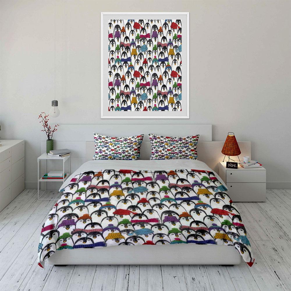 "Penguin Print Three-Piece Set" Bedding Set with 1 Duvet Cover 2 Pillowcases Single Double King Queen Gift