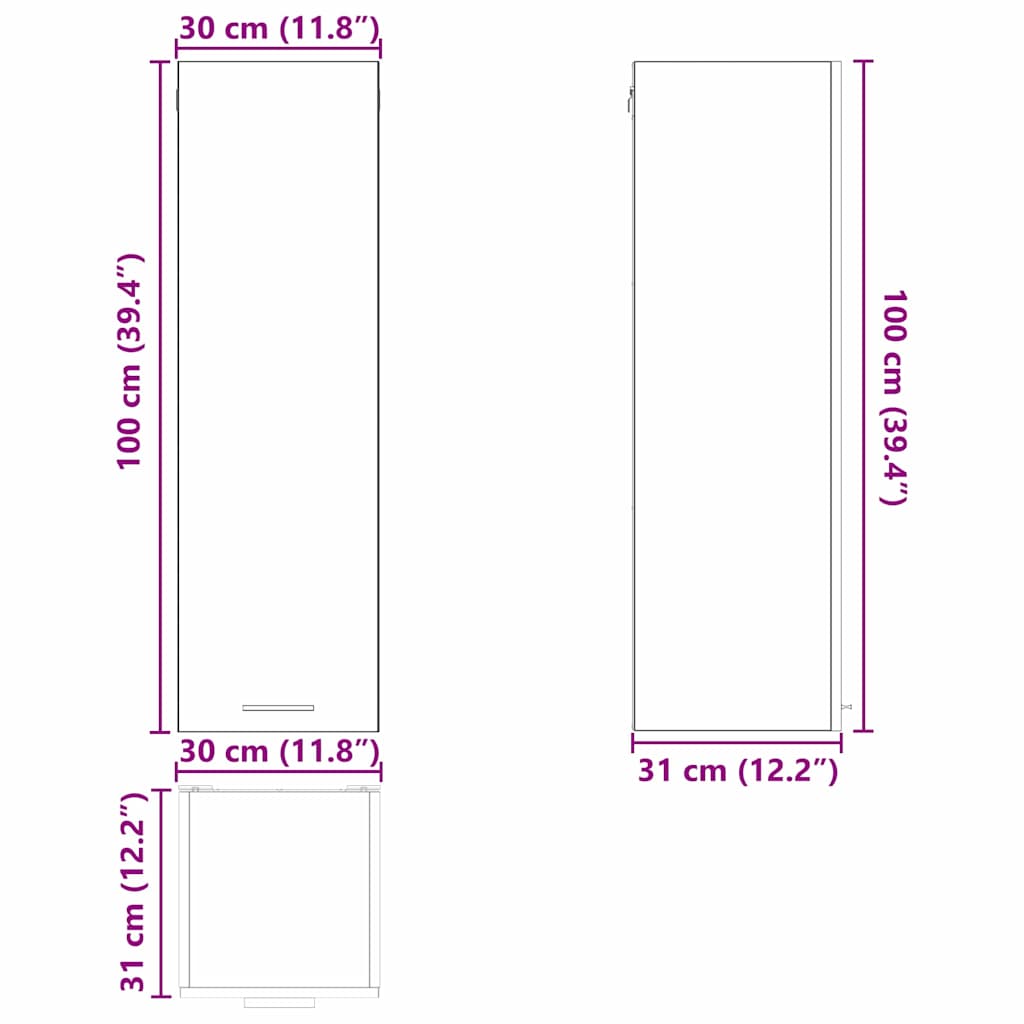 Hanging Cabinet with Door Concrete Grey 30 X 31 X 100 Cm Particleboard