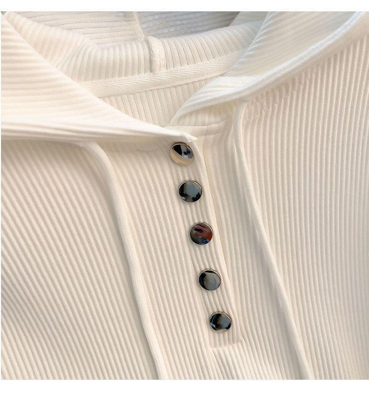 Dámské tričko nadměrné velikosti 240 jin volného střihu se stahovací kapucí a dlouhým rukávem - Jarní/podzimní zeštíhlující základní top