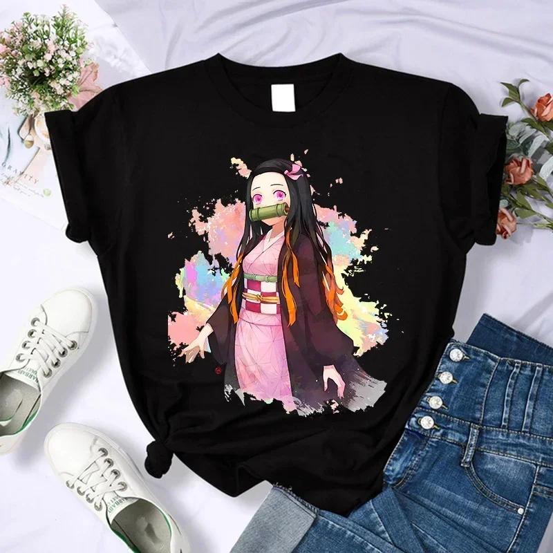 Demon Slayer T Shirt Women Tshirt Female Tanjirou Kamado Graphic Tee Shirt Japanese Anime Manga T-shirt Streetwear Tops Tees