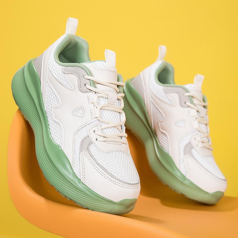 Thick-soled dad shoes women's leather spring, autumn and winter new breathable casual transportation mobile shoes versatile travel shoes