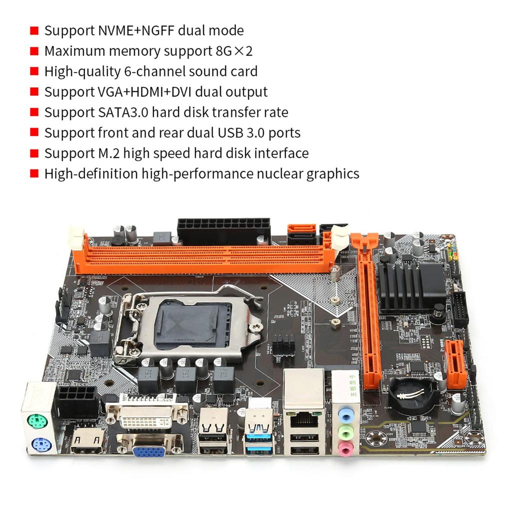 M-ATX Desktop Motherboard, B75 LGA 1155 Gaming Motherboard, M.2 NVME/SATA Slot, Dual Channel DDR3/Power 3+1 Mode, VGA/DVI/HDML, i7 Processor