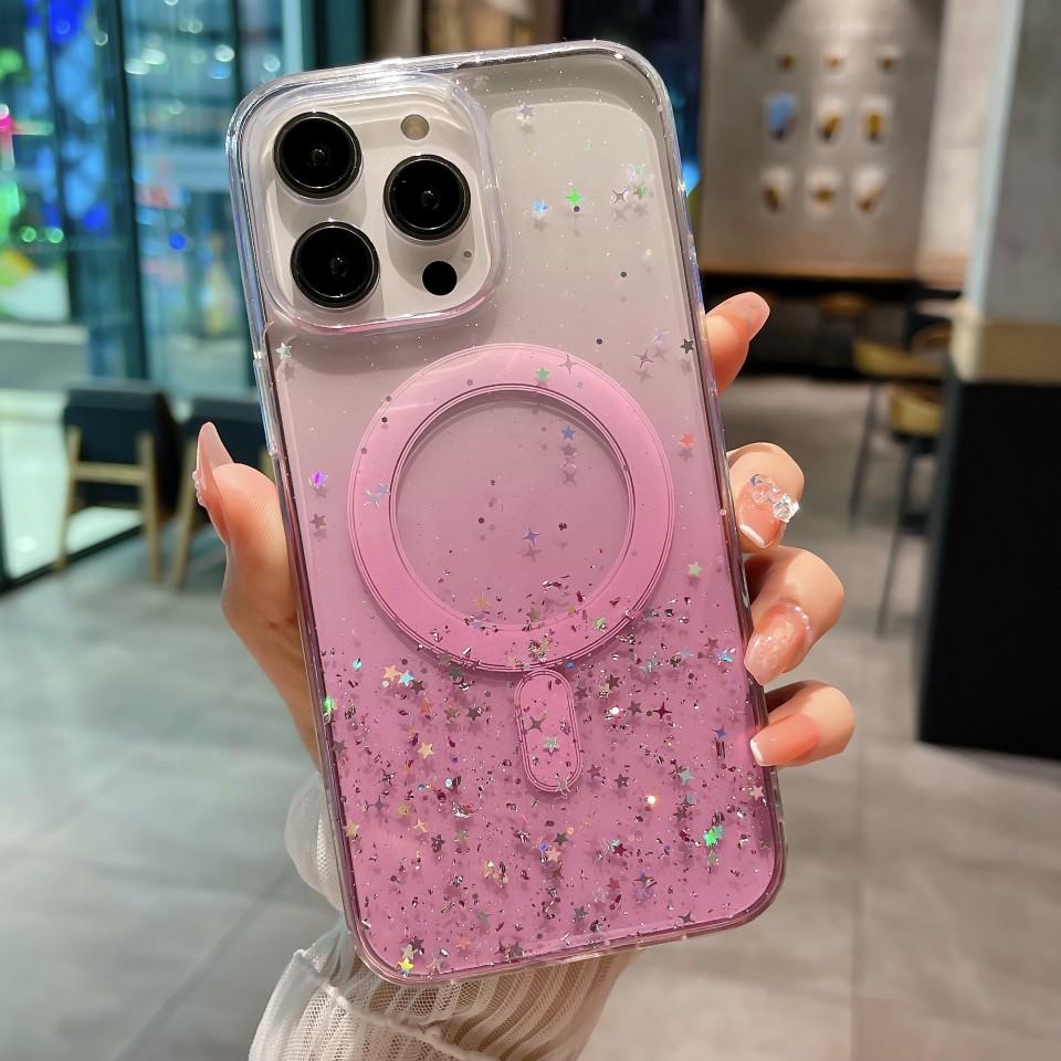 For Magsafe Magnetic Soft Silicone Case For Iphone 17E 17 E Silver Glitter Bling TPU Transparent Shockroof Phone Cover Bumper